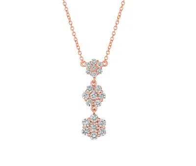 Pre-owned Morris 1.25 Carat Natural Diamond Flower Drop Necklace 14k Rose Gold Si 18'' In Pink