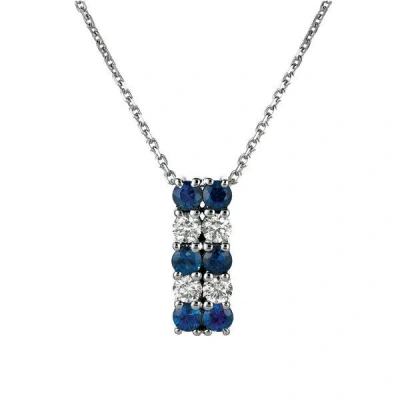 Pre-owned Morris 1.30 Ct Natural Diamond And Sapphire Two Rows Necklace 14k White Gold Si 18''