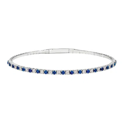 Pre-owned Morris 1.32 Carat Natural Diamond & Sapphire Flexible Bangle G-h Si 14k White Gold 7''