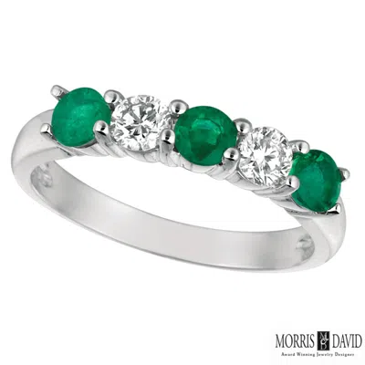 Pre-owned Morris 1.40 Carat Natural Diamond & Emerald Ring Band 14k White Gold In Green