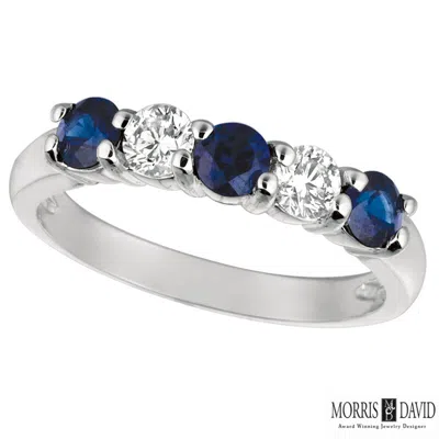 Pre-owned Morris 1.40 Carat Natural Diamond & Sapphire Ring Band 14k White Gold In Blue