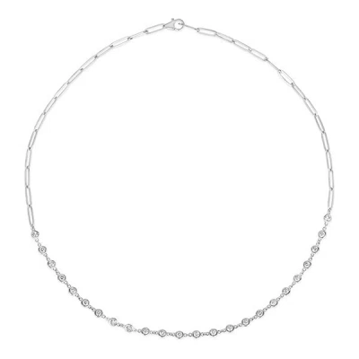 Pre-owned Morris 1.50 Carat Natural Diamond Bezel Paper Clip Necklace 14k White Gold 18''