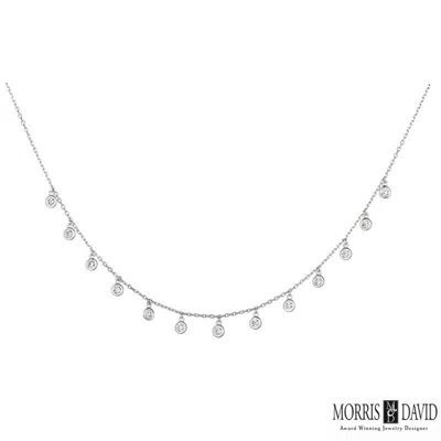 Pre-owned Morris 1.50 Carat Natural Diamond Drop Bezel Necklace 14k White Gold