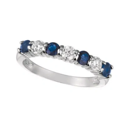 Pre-owned Morris 1.60 Carat Natural Diamond & Sapphire 7 Stone Ring Band 14k White Gold In Blue
