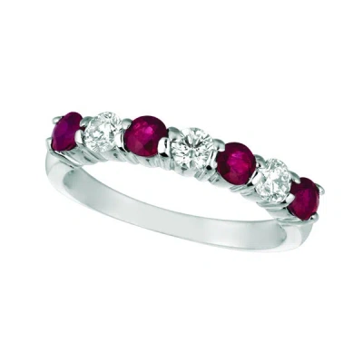 Pre-owned Morris 1.65 Carat Natural Diamond & Ruby 7 Stone Ring Band 14k White Gold In Red
