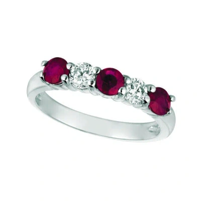Pre-owned Morris 1.70 Carat Natural Diamond & Ruby Ring Band 14k White Gold