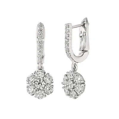 Pre-owned Morris 1.70 Carat Natural Diamond Flower Drop Earrings Si 14k White Gold