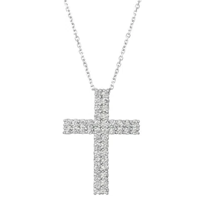 Pre-owned Morris 1.75 Carat Natural Diamond Cross Pendant Necklace 14k White Gold Si 18'' Chain