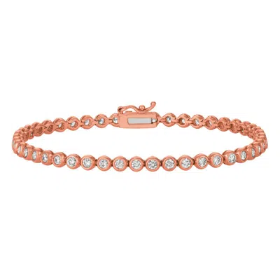 Pre-owned Morris 2.00 All Carat Natural Diamond Bezel Bracelet Si 14k Rose Gold 7 Inches In Pink