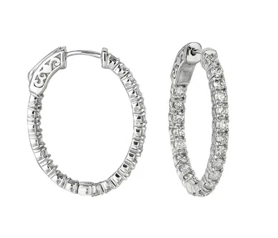 Pre-owned Morris 3.00 Carat Natural Diamond Oval Hoop Earrings Si In 14k White Gold