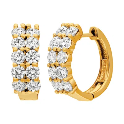 Pre-owned Morris 3.10 Carat Natural 2 Rows Diamond Hoop Earrings Si 14k Yellow Gold