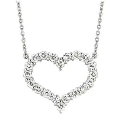 Pre-owned Morris 3.10 Carat Natural Diamond Heart Necklace 14k White Gold Si 18'' Chain