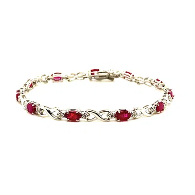 Pre-owned Morris 3.75 Carat Natural Diamond & Ruby Bracelet G-h Si 14k White Gold 7 Inch