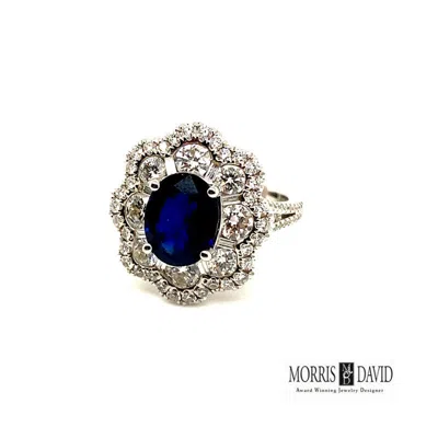 Pre-owned Morris 5.00 Carat Natural Sapphire And Diamond Ring F Vs 18k White Gold Size 6.5