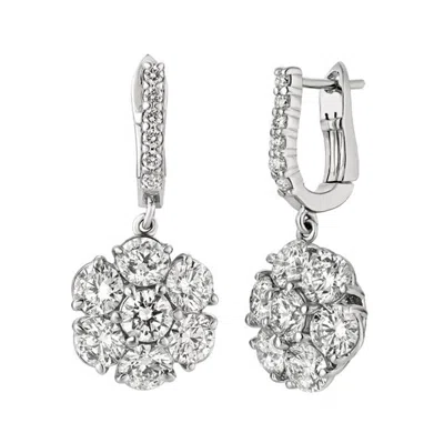 Pre-owned Morris 5.15 Carat Natural Diamond Flower Drop Earrings Si 14k White Gold
