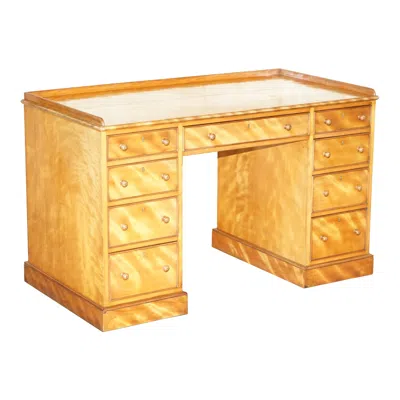 Pre-owned Morris & Co. Antique Victorian Fully Stamped Morris & Co Circa 1880 Satinwood Pedestal Desk In Brown