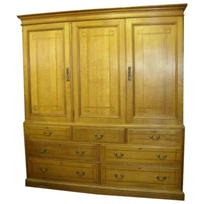 Pre-owned Morris & Co. Morris & Co Attr. An Arts & Crafts Oak Treble Linen Press, Metalwork By Rathbone In Brown