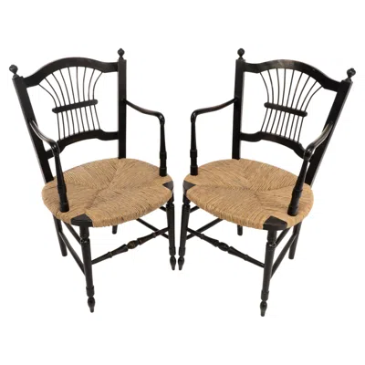 Pre-owned Morris & Co. Dante Rossetti For Morris And Co. A Pair Of Rush Seated Armchairs In Brown