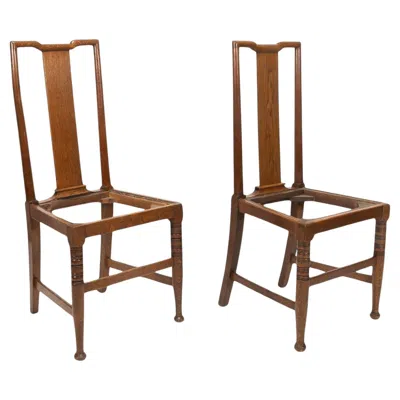Pre-owned Morris & Co. Pair Of Arts & Crafts Oak Dining Chairs, Designed In Shaw's Offices In Brown