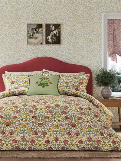 Morris & Co. Rose Cover Set In Green/rose