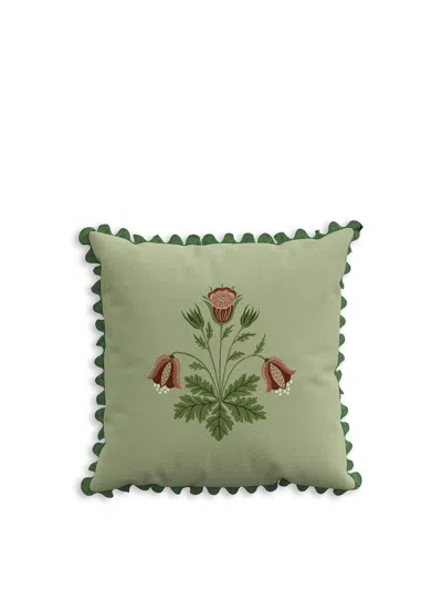 Morris & Co. Rose Cushion In Green/rose