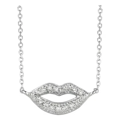 Pre-owned Morris & David 0.09 Carat Natural Diamond Lips Necklace 14 Karat White Gold G Si Chain