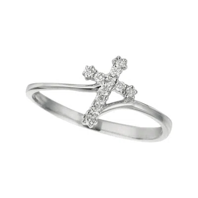 Pre-owned Morris & David 0.10 Carat Natural Diamond Cross Ring G Si 14 Karat White Gold