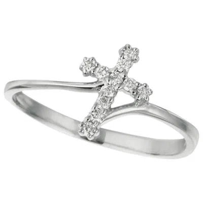 Pre-owned Morris & David 0.10 Carat Natural Diamond Cross Ring G Si 14 Karat White Gold