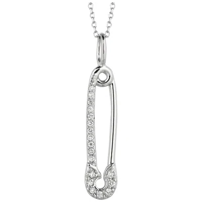 Pre-owned Morris & David 0.10 Carat Natural Diamond Safety Pin Necklace 14 Karat White Gold G Si
