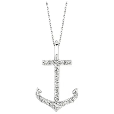 Pre-owned Morris & David 0.10 Ct Natural Diamond Anchor Necklace Pendant 14k White Gold G Si