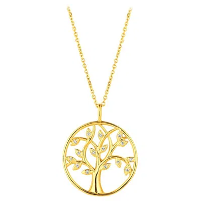 Pre-owned Morris & David 0.11 Carat Natural Diamond Tree Necklace Pendant 14 Karat Yellow Gold G Si