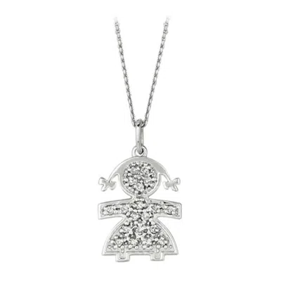 Pre-owned Morris & David 0.14 Carat Natural Diamond Girl Necklace 14 Karat White Gold G Si