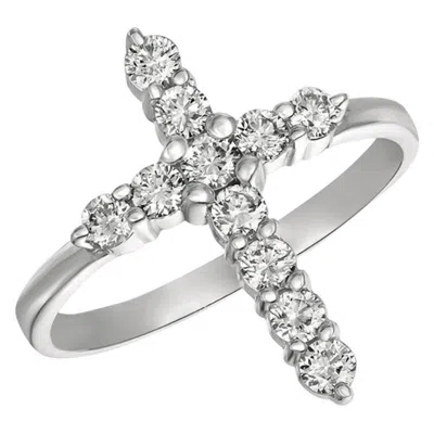 Pre-owned Morris & David 0.15 Carat Natural Diamond Cross Ring G Si 14 Karat White Gold