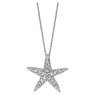 Pre-owned Morris & David 0.15 Carat Natural Diamond Starfish Necklace Pendant 14 Karat White Gold Chain