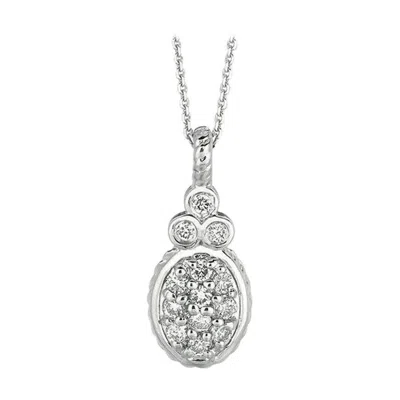 Pre-owned Morris & David 0.17 Carat Natural Diamond Oval Necklace 14 Karat White Gold