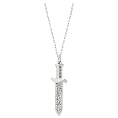 Pre-owned Morris & David 0.18 Carat Natural Diamond Sword Necklace 14 Karat White Gold G Si