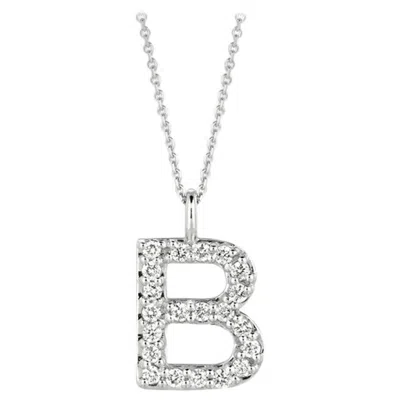 Pre-owned Morris & David 0.20 Carat Natural Diamond B Initial Necklace 14 Karat White Gold G Si Chain