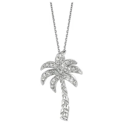 Pre-owned Morris & David 0.20 Carat Natural Diamond Palm Tree Necklace Pendant 14 Karat White Gold Chain