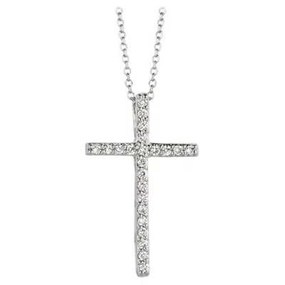 Pre-owned Morris & David 0.21 Carat Natural Diamond Cross Necklace 14 Karat White Gold G Si Chain