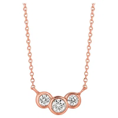 Pre-owned Morris & David 0.25 Carat Natural 3-stone Diamond Bezel Necklace 14 Karat Rose Gold G Si In Red