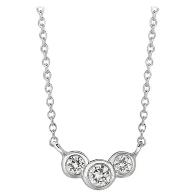 Pre-owned Morris & David 0.25 Carat Natural 3-stone Diamond Bezel Necklace 14 Karat White Gold G Si