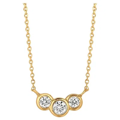 Pre-owned Morris & David 0.25 Carat Natural 3-stone Diamond Bezel Necklace 14 Karat Yellow Gold G Si