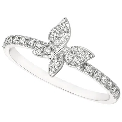 Pre-owned Morris & David 0.25 Carat Natural Diamond Butterfly Ring G Si 14 Karat White Gold