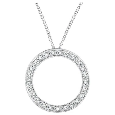 Pre-owned Morris & David 0.25 Carat Natural Diamond Circle Pendant Necklace 14 Karat White Gold Chain