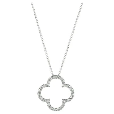 Pre-owned Morris & David 0.25 Carat Natural Diamond Clover Pendant Necklace 14k White Gold Chain