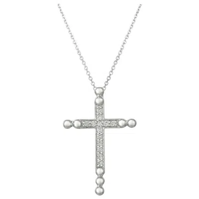 Pre-owned Morris & David 0.25 Carat Natural Diamond Cross Pendant Necklace 14 Karat White Gold G Si Chain