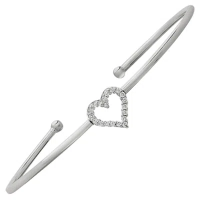 Pre-owned Morris & David 0.25 Carat Natural Diamond Heart Bangle Bracelet G Si 14 Karat White Gold