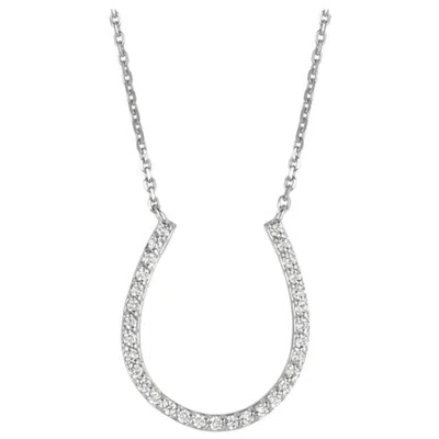 Pre-owned Morris & David 0.25 Carat Natural Diamond Horseshoe Necklace Pendant 14 Karat White Gold Chain