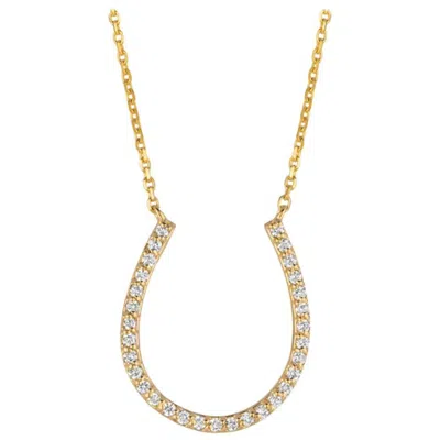 Pre-owned Morris & David 0.25 Carat Natural Diamond Horseshoe Necklace Pendant 14 Karat Yellow Gold Chain