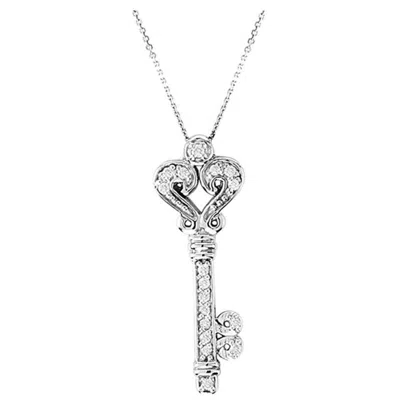 Pre-owned Morris & David 0.25 Carat Natural Diamond Key Necklace Pendant 14 Karat White Gold Chain